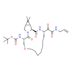 ChemSpider 2D Image | 2-Methyl-2-propanyl {(3S,13S,16aS,17aR,17bS)-3-[(allylamino)(oxo)acetyl]-17,17-dimethyl-1,14-dioxohexadecahydro-2H,12H-cyclopropa[3,4]pyrrolo[1,2-e][1,5,8]oxadiazacyclohexadecin-13-yl}carbamate | C29H46N4O7