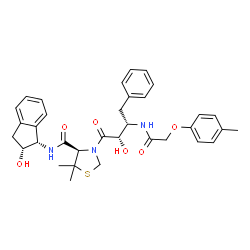 ChemSpider 2D Image | (4R)-N-[(1S,2R)-2-Hydroxy-2,3-dihydro-1H-inden-1-yl]-3-[(2S,3S)-2-hydroxy-3-{[(4-methylphenoxy)acetyl]amino}-4-phenylbutanoyl]-5,5-dimethyl-1,3-thiazolidine-4-carboxamide | C34H39N3O6S