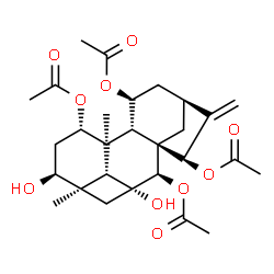 ChemSpider 2D Image | (1alpha,3beta,5beta,6beta,7beta,9beta,10alpha,11beta,15beta)-3,6-Dihydroxy-6,18-cyclokaur-16-ene-1,7,11,15-tetrayl tetraacetate | C28H38O10