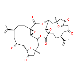 ChemSpider 2D Image | (1R,4R,6S,9R,13S,16R,19R,21S,24S,28S,32R,35S)-13,28-Diisopropenyl-6,21-dimethyl-3,18,31,33,34,36-hexaoxaheptacyclo[17.11.2.2~4,16~.1~6,9~.1~21,24~.0~1,32~.0~16,35~]hexatriacontane-2,8,11,17,23,26-hexo
ne | C38H48O12