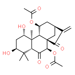 ChemSpider 2D Image | (1alpha,3beta,5beta,7beta,8alpha,9beta,10alpha,11beta)-1,3-Dihydroxy-6,15-dioxokaur-16-ene-7,11-diyl diacetate | C24H32O8