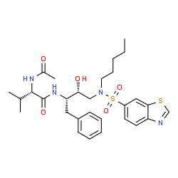 ChemSpider 2D Image | N~2~-Acetyl-N-{(1s,2r)-3-[(1,3-Benzothiazol-6-Ylsulfonyl)(Pentyl)amino]-1-Benzyl-2-Hydroxypropyl}-L-Valinamide | C29H40N4O5S2