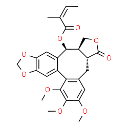 ChemSpider 2D Image | (3aR,14S,14aR)-6,7,8-Trimethoxy-3-oxo-1,3,3a,4,14,14a-hexahydrobenzo[3,4]furo[3',4':6,7]cycloocta[1,2-f][1,3]benzodioxol-14-yl (2Z)-2-methyl-2-butenoate | C27H28O9