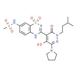 ChemSpider 2D Image | N-{3-[5-hydroxy-2-(3-methylbutyl)-3-oxo-6-pyrrolidin-1-yl-2,3-dihydropyridazin-4-yl]-1,1-dioxido-2H-1,2,4-benzothiadiazin-7-yl}methanesulfonamide | C21H28N6O6S2