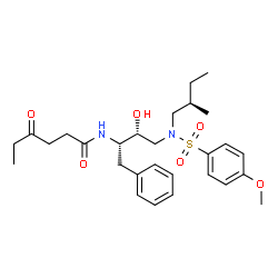 ChemSpider 2D Image | N-[(2S,3R)-3-Hydroxy-4-{[(4-methoxyphenyl)sulfonyl][(2R)-2-methylbutyl]amino}-1-phenyl-2-butanyl]-4-oxohexanamide | C28H40N2O6S