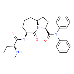 ChemSpider 2D Image | (3S,6S,9aS)-6-{[(2S)-2-(Methylamino)butanoyl]amino}-5-oxo-N,N-diphenyloctahydro-1H-pyrrolo[1,2-a]azepine-3-carboxamide | C27H34N4O3