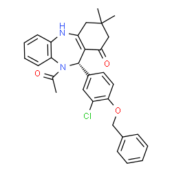 ChemSpider 2D Image | (11S)-10-Acetyl-11-[4-(benzyloxy)-3-chlorophenyl]-3,3-dimethyl-2,3,4,5,10,11-hexahydro-1H-dibenzo[b,e][1,4]diazepin-1-one | C30H29ClN2O3