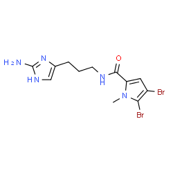 ChemSpider 2D Image | N-[3-(2-Amino-1H-imidazol-4-yl)propyl]-4,5-dibromo-1-methyl-1H-pyrrole-2-carboxamide | C12H15Br2N5O