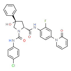 ChemSpider 2D Image | (2r,4s)-N^1^-(4-Chlorophenyl)-N^2^-[2-Fluoro-4-(2-Oxopyridin-1(2h)-Yl)phenyl]-4-Hydroxy-4-Phenylpyrrolidine-1,2-Dicarboxamide | C29H24ClFN4O4