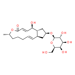 ChemSpider 2D Image | (1R,2E,6S,10E,11aS,13S,14aR)-1-Hydroxy-6-methyl-4-oxo-1,6,7,8,9,11a,12,13,14,14a-decahydro-4H-cyclopenta[f]oxacyclotridecin-13-yl beta-D-galactopyranoside | C22H34O9