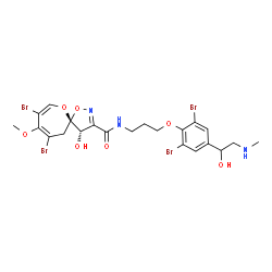 ChemSpider 2D Image | (4S,5S)-8,10-Dibromo-N-(3-{2,6-dibromo-4-[1-hydroxy-2-(methylamino)ethyl]phenoxy}propyl)-4-hydroxy-9-methoxy-1,6-dioxa-2-azaspiro[4.6]undeca-2,7,9-triene-3-carboxamide | C22H25Br4N3O7