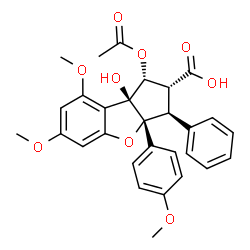 ChemSpider 2D Image | (1R,2R,3S,3aR,8bS)-1-Acetoxy-8b-hydroxy-6,8-dimethoxy-3a-(4-methoxyphenyl)-3-phenyl-2,3,3a,8b-tetrahydro-1H-benzo[b]cyclopenta[d]furan-2-carboxylic acid | C29H28O9