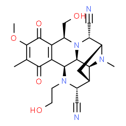 ChemSpider 2D Image | (1R,3R,4R,6S,13S,15S,16S,18S)-5-(2-Hydroxyethyl)-13-(hydroxymethyl)-10-methoxy-9,17-dimethyl-8,11-dioxo-5,14,17-triazapentacyclo[12.3.1.0~3,16~.0~6,15~.0~7,12~]octadeca-7(12),9-diene-4,18-dicarbonitri
le | C23H27N5O5