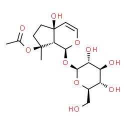 ChemSpider 2D Image | (1S,4aS,7S,7aS)-1-(beta-D-Glucopyranosyloxy)-4a-hydroxy-7-methyl-1,4a,5,6,7,7a-hexahydrocyclopenta[c]pyran-7-yl acetate | C17H26O10