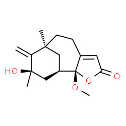 ChemSpider 2D Image | (1R,2R,9S,11R)-11-Hydroxy-2-methoxy-9,11-dimethyl-10-methylene-3-oxatricyclo[7.3.1.0~2,6~]tridec-5-en-4-one | C16H22O4