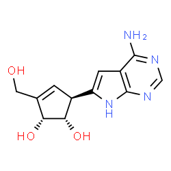 ChemSpider 2D Image | (1S,2R,5S)-5-(4-Amino-1H-pyrrolo[2,3-d]pyrimidin-6-yl)-3-(hydroxymethyl)-3-cyclopentene-1,2-diol | C12H14N4O3