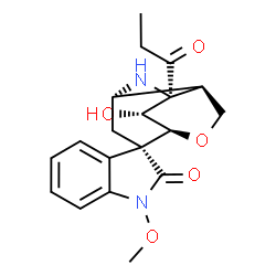 ChemSpider 2D Image | (1'S,3S,3'S,6'S,9'S,10'R)-10'-Hydroxy-1-methoxy-1'-propionylspiro[indole-3,5'-[7]oxa[2]azatricyclo[4.3.1.0~3,9~]decan]-2(1H)-one | C19H22N2O5