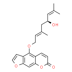 ChemSpider 2D Image | 4-{[(2E,5S)-5-Hydroxy-3,7-dimethyl-2,6-octadien-1-yl]oxy}-7H-furo[3,2-g]chromen-7-one | C21H22O5