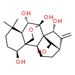 ChemSpider 2D Image | (1alpha,5beta,6beta,7beta,8alpha,9beta,10alpha,13alpha,15beta)-7,20-Epoxykaur-16-ene-1,6,7,14,15-pentol | C20H30O6