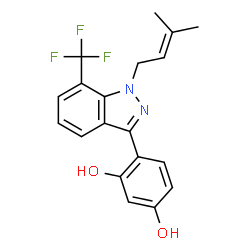 ChemSpider 2D Image | 4-[1-(3-Methyl-2-buten-1-yl)-7-(trifluoromethyl)-1H-indazol-3-yl]-1,3-benzenediol | C19H17F3N2O2