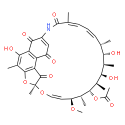 ChemSpider 2D Image | (7S,9Z,11S,12R,13S,14R,15R,16R,17S,18S,19Z,21Z)-2,15,17-Trihydroxy-11-methoxy-3,7,12,14,16,18,22-heptamethyl-6,23,27,29-tetraoxo-8,30-dioxa-24-azatetracyclo[23.3.1.1~4,7~.0~5,28~]triaconta-1(28),2,4,9
,19,21,25-heptaen-13-yl acetate | C37H45NO12