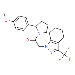 ChemSpider 2D Image | 1-[2-(4-Methoxyphenyl)-1-pyrrolidinyl]-2-[3-(trifluoromethyl)-4,5,6,7-tetrahydro-1H-indazol-1-yl]ethanone | C21H24F3N3O2