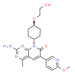 ChemSpider 2D Image | 2-Amino-8-[trans-4-(2-hydroxyethoxy)cyclohexyl]-6-(6-methoxy-3-pyridinyl)-4-methylpyrido[2,3-d]pyrimidin-7(8H)-one | C22H27N5O4