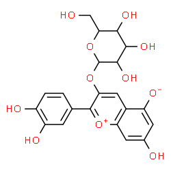 ChemSpider 2D Image | 2-(3,4-Dihydroxyphenyl)-3-(hexopyranosyloxy)-7-hydroxy-5-chromeniumolate | C21H20O11