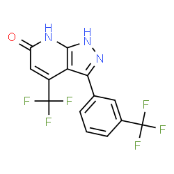 ChemSpider 2D Image | 4-(Trifluoromethyl)-3-[3-(trifluoromethyl)phenyl]-1,7-dihydro-6H-pyrazolo[3,4-b]pyridin-6-one | C14H7F6N3O