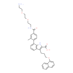 ChemSpider 2D Image | 7-[4-({2-[2-(2-Aminoethoxy)ethoxy]ethyl}carbamoyl)-2-methylphenyl]-3-[3-(1-naphthyloxy)propyl]-1H-indole-2-carboxylic acid | C36H39N3O6
