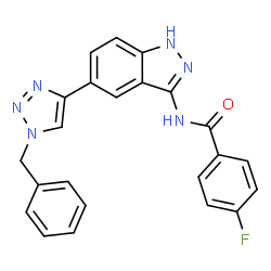 ChemSpider 2D Image | N-[5-(1-Benzyl-1H-1,2,3-triazol-4-yl)-1H-indazol-3-yl]-4-fluorobenzamide | C23H17FN6O