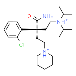 ChemSpider 2D Image | 1-[(3S)-3-Carbamoyl-3-(2-chlorophenyl)-5-(diisopropylammonio)pentyl]piperidinium | C23H40ClN3O