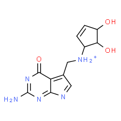 ChemSpider 2D Image | N-[(2-Amino-4-oxo-4H-pyrrolo[2,3-d]pyrimidin-5-yl)methyl]-4,5-dihydroxy-2-cyclopenten-1-aminium | C12H14N5O3