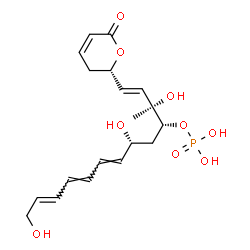 ChemSpider 2D Image | (1E,3R,4R,6R,7E,9E,11E)-3,6,13-Trihydroxy-3-methyl-1-[(2S)-6-oxo-3,6-dihydro-2H-pyran-2-yl]-1,7,9,11-tridecatetraen-4-yl dihydrogen phosphate | C19H27O9P
