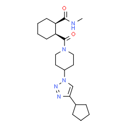 ChemSpider 2D Image | (1R,2S)-2-{[4-(4-Cyclopentyl-1H-1,2,3-triazol-1-yl)-1-piperidinyl]carbonyl}-N-methylcyclohexanecarboxamide | C21H33N5O2