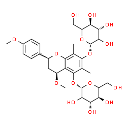 ChemSpider 2D Image | (2R,4S)-5-(beta-D-threo-Hexopyranosyloxy)-4-methoxy-2-(4-methoxyphenyl)-6,8-dimethyl-3,4-dihydro-2H-chromen-7-yl beta-D-threo-hexopyranoside | C31H42O15