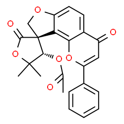 ChemSpider 2D Image | (3R,4S)-5,5-Dimethyl-2,4'-dioxo-2'-phenyl-4,5-dihydro-4'H-spiro[furan-3,9'-furo[2,3-h]chromen]-4-yl acetate | C24H20O7
