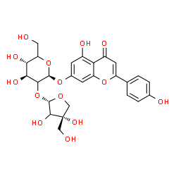 ChemSpider 2D Image | 5-Hydroxy-2-(4-hydroxyphenyl)-4-oxo-4H-chromen-7-yl 2-O-[(2S,4S)-3,4-dihydroxy-4-(hydroxymethyl)tetrahydro-2-furanyl]-beta-D-threo-hexopyranoside | C26H28O14