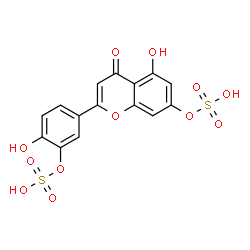 ChemSpider 2D Image | 2-Hydroxy-5-[5-hydroxy-4-oxo-7-(sulfooxy)-4H-chromen-2-yl]phenyl hydrogen sulfate | C15H10O12S2