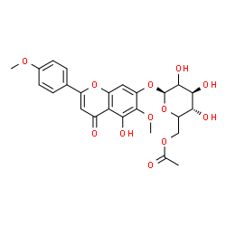 ChemSpider 2D Image | 5-Hydroxy-6-methoxy-2-(4-methoxyphenyl)-4-oxo-4H-chromen-7-yl 6-O-acetyl-beta-D-threo-hexopyranoside | C25H26O12