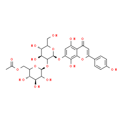 ChemSpider 2D Image | 5,8-Dihydroxy-2-(4-hydroxyphenyl)-4-oxo-4H-chromen-7-yl 2-O-(6-O-acetyl-beta-D-threo-hexopyranosyl)-beta-D-threo-hexopyranoside | C29H32O17