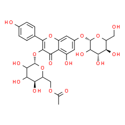 ChemSpider 2D Image | 7-(beta-D-threo-Hexopyranosyloxy)-5-hydroxy-2-(4-hydroxyphenyl)-4-oxo-4H-chromen-3-yl 6-O-acetyl-beta-D-glycero-hexopyranoside | C29H32O17