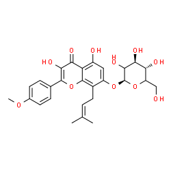 ChemSpider 2D Image | 3,5-Dihydroxy-2-(4-methoxyphenyl)-8-(3-methyl-2-buten-1-yl)-4-oxo-4H-chromen-7-yl beta-D-threo-hexopyranoside | C27H30O11