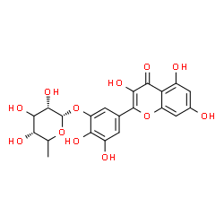 ChemSpider 2D Image | 2,3-Dihydroxy-5-(3,5,7-trihydroxy-4-oxo-4H-chromen-2-yl)phenyl 6-deoxy-alpha-L-erythro-hexopyranoside | C21H20O12