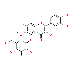 ChemSpider 2D Image | 2-(3,4-Dihydroxyphenyl)-3,7-dihydroxy-6-methoxy-4-oxo-4H-chromen-5-yl beta-D-threo-hexopyranoside | C22H22O13