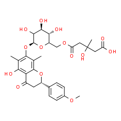 ChemSpider 2D Image | (2S)-5-Hydroxy-2-(4-methoxyphenyl)-6,8-dimethyl-4-oxo-3,4-dihydro-2H-chromen-7-yl 6-O-(4-carboxy-3-hydroxy-3-methylbutanoyl)-beta-D-threo-hexopyranoside | C30H36O14