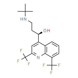 ChemSpider 2D Image | (1R)-1-[2,8-Bis(trifluoromethyl)-4-quinolinyl]-3-[(2-methyl-2-propanyl)amino]-1-propanol | C18H20F6N2O