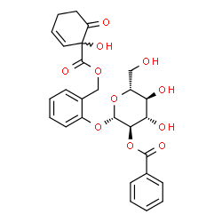 ChemSpider 2D Image | 2-[(2-O-Benzoyl-beta-D-glucopyranosyl)oxy]benzyl 1-hydroxy-6-oxo-2-cyclohexene-1-carboxylate | C27H28O11
