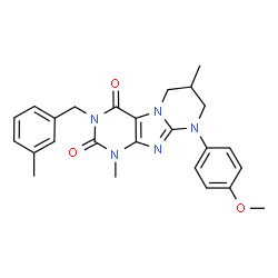 ChemSpider 2D Image | 9-(4-Methoxyphenyl)-1,7-dimethyl-3-(3-methylbenzyl)-6,7,8,9-tetrahydropyrimido[2,1-f]purine-2,4(1H,3H)-dione | C25H27N5O3