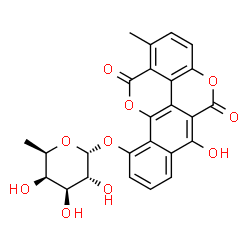 ChemSpider 2D Image | 6-Hydroxy-1-methyl-5,12-dioxo-5,12-dihydrobenzo[h]chromeno[5,4,3-cde]chromen-10-yl 6-deoxy-alpha-D-galactopyranoside | C25H20O10